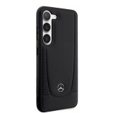 Galaxy S23 Case Hülle - Mercedes Echtleder Design Autositz mit Perforation und Metall-Logo - Schwarz