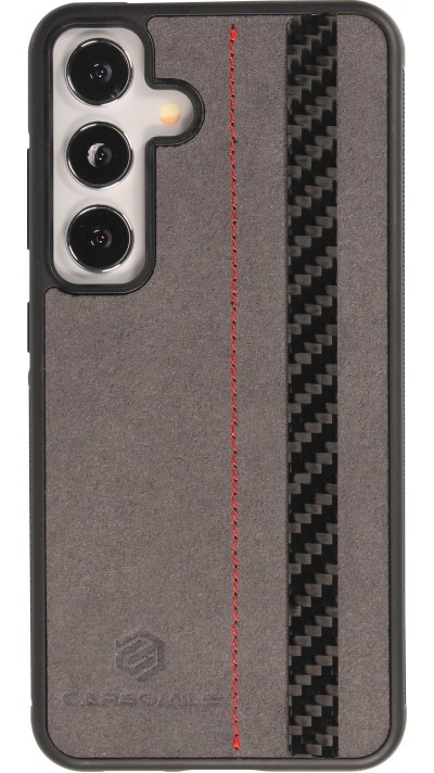 Samsung Galaxy S24+ Case Hülle - Carbomile Alcantara und Carbon mit roten Nähten (MagSafe kompatibel)