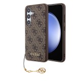 Samsung Galaxy A55 5G Case Hülle - Guess Leinwand Kunstleder Monogramm goldenen Metall-Logo mit Charm Anhänger - Braun