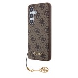 Samsung Galaxy A55 5G Case Hülle - Guess Leinwand Kunstleder Monogramm goldenen Metall-Logo mit Charm Anhänger - Braun