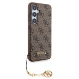 Samsung Galaxy A55 5G Case Hülle - Guess Leinwand Kunstleder Monogramm goldenen Metall-Logo mit Charm Anhänger - Braun