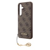 Samsung Galaxy A55 5G Case Hülle - Guess Leinwand Kunstleder Monogramm goldenen Metall-Logo mit Charm Anhänger - Braun