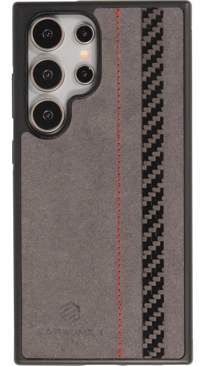 Samsung Galaxy S24 Ultra Case Hülle - Carbomile Alcantara und Carbon mit roten Nähten (MagSafe kompatibel)