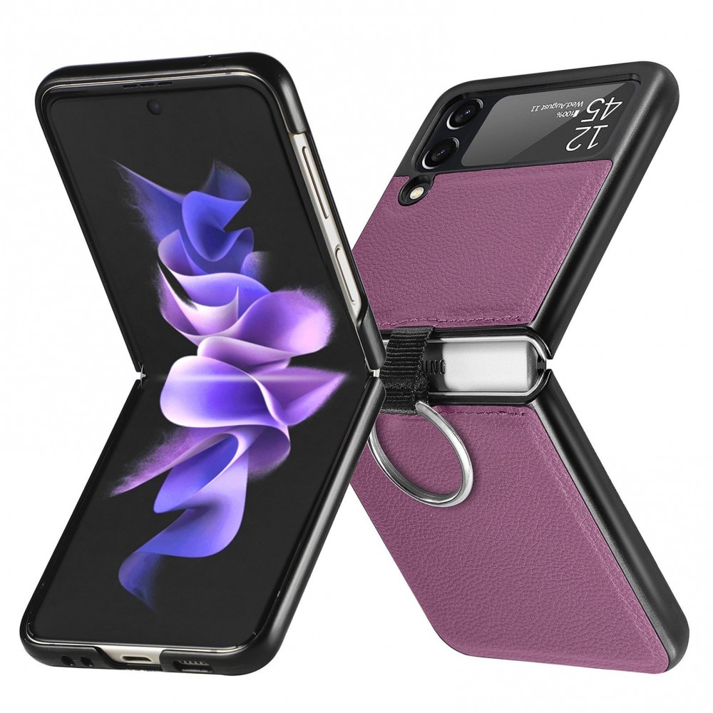 Galaxy Z Flip3 5G Case Hülle - Luxus Lederhülle in elegantem Look inkl. Tragering - Violett