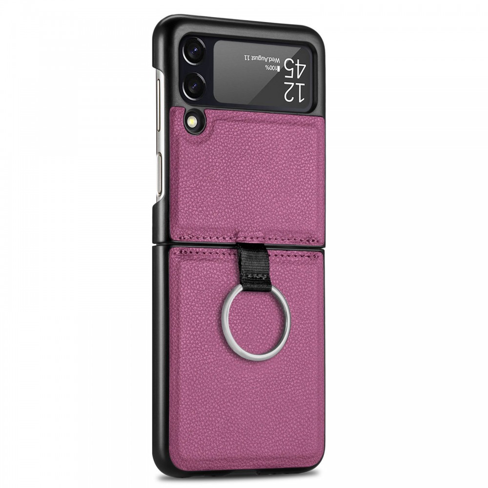 Galaxy Z Flip3 5G Case Hülle - Luxus Lederhülle in elegantem Look inkl. Tragering - Violett