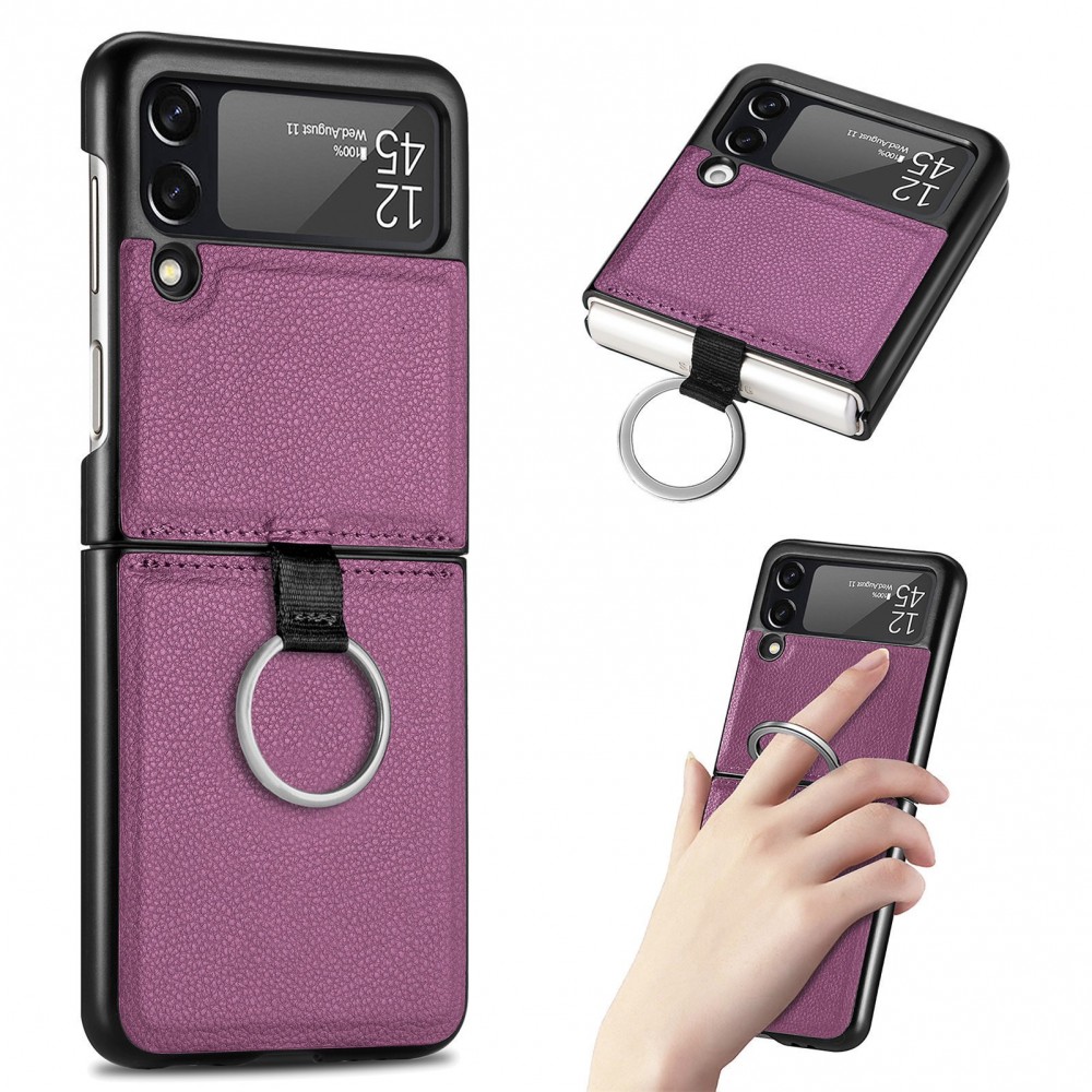 Galaxy Z Flip3 5G Case Hülle - Luxus Lederhülle in elegantem Look inkl. Tragering - Violett