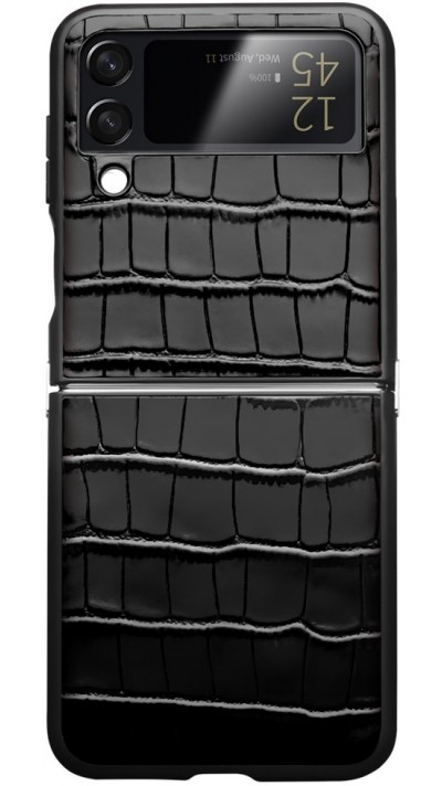 Coque Samsung Galaxy Z Flip4 - Croco Qialino cuir véritable - Noir