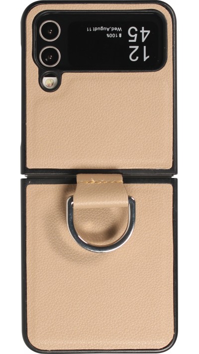 Samsung Galaxy Z Flip5 Case Hülle - Leder Design mit Haltering - Beige