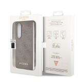 Coque Samsung Galaxy Z Fold5 - Guess toile similicuir monogramme logo métallique doré avec pendentif charm - Brun