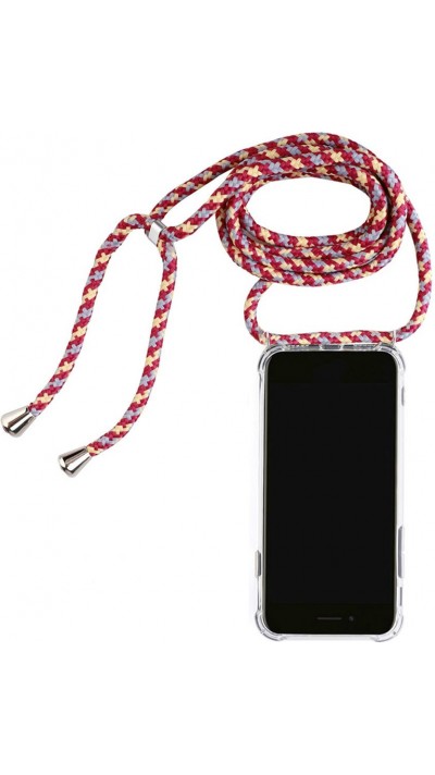 Hülle iPhone 12 / 12 Pro - Gummi transparent mit Seil gold - Rot