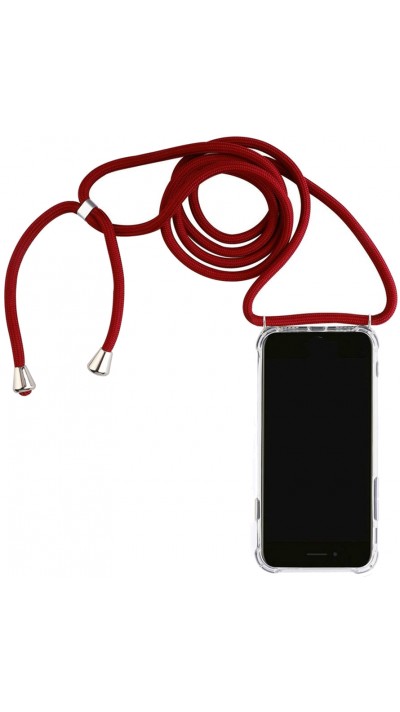Hülle iPhone 12 / 12 Pro - Gummi transparent mit Seil - Rot