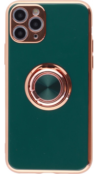 Hülle iPhone 11 Pro - Gummi Bronze mit Ring - Dunkelgrün