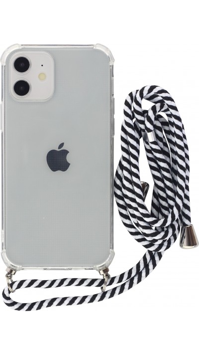Hülle iPhone 12 / 12 Pro - Gummi transparent mit Seil gestreift weiss - Schwarz