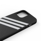 iPhone 12 Pro Max Case Hülle - Adidas Gazelle Style Kunstleder aufgenähte weiße Streifen und Logoprint - Schwarz