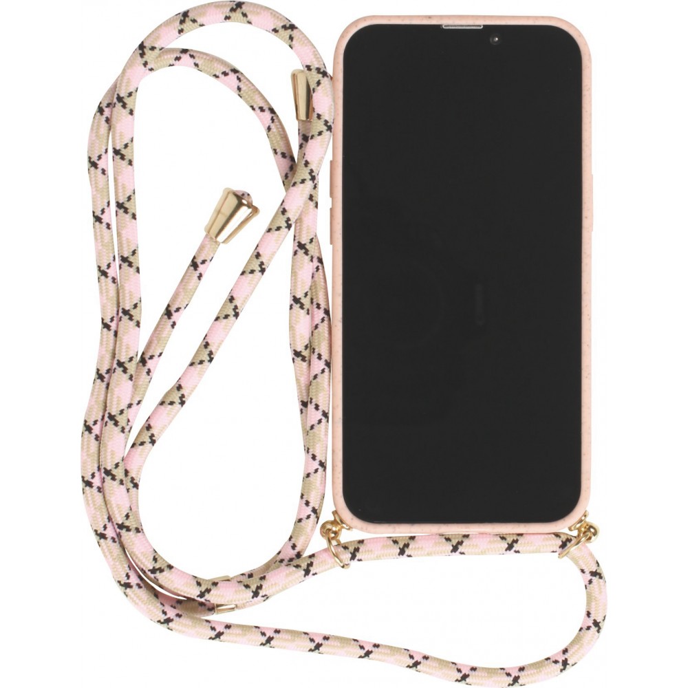 iPhone 14 Case Hülle - Bio Eco-Friendly Vegan mit Handykette Necklace - Rosa