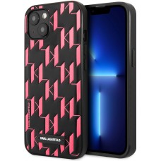 iPhone 13 Case Hülle - Karl Lagerfeld Kunstleder geprägtes Monogramm und Metallplakette mit Logo - Schwarz und Rosa