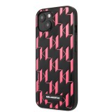 iPhone 13 Case Hülle - Karl Lagerfeld Kunstleder geprägtes Monogramm und Metallplakette mit Logo - Schwarz und Rosa