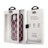 iPhone 13 Case Hülle - Karl Lagerfeld Kunstleder geprägtes Monogramm und Metallplakette mit Logo - Schwarz und Rosa