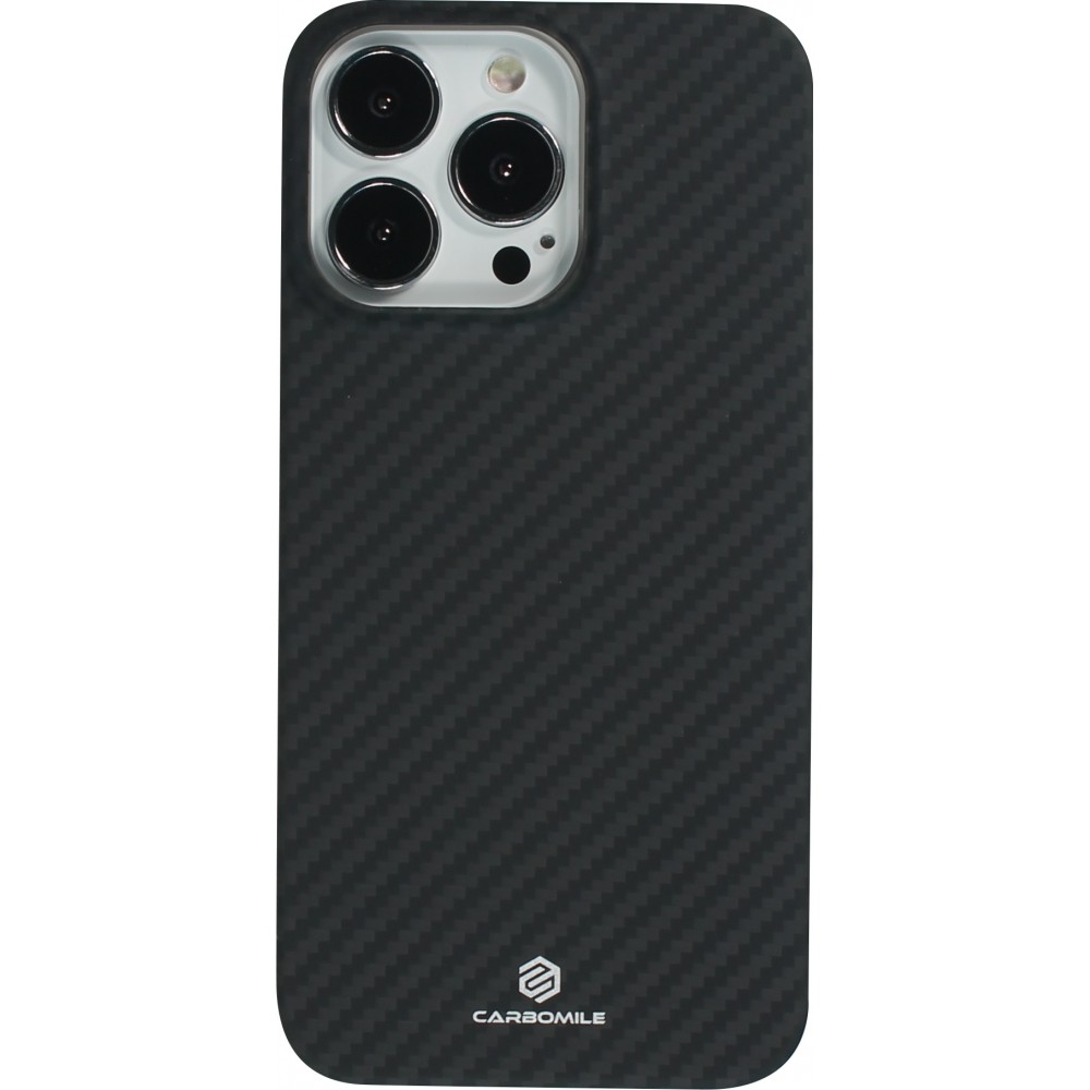 iPhone 15 Pro Case Hülle - Carbomile Schutzcase aus echtem Aramid Carbonfaser - Schwarz