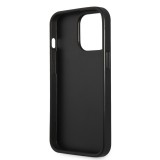 Coque iPhone 13 Pro - Guess en similicuir noir avec logo triangle en métal - Noir