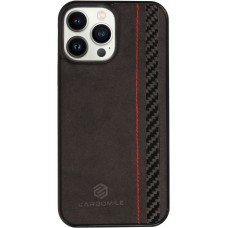 iPhone 15 Pro Max Case Hülle - Carbomile Alcantara und Carbon mit roten Nähten (MagSafe kompatibel)