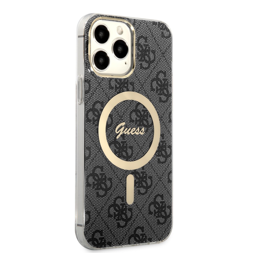 iPhone 15 Pro Max Case Hülle - Guess Monogramm lackiert mit goldenem MagSafe - Grau