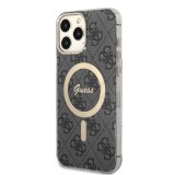 iPhone 15 Pro Max Case Hülle - Guess Monogramm lackiert mit goldenem MagSafe - Grau