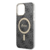 iPhone 14 Pro Max Case Hülle - Guess Monogramm lackiert mit goldenem MagSafe - Grau