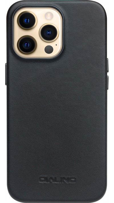 iPhone 14 Pro Max Case Hülle - Qialino Echtleder (MagSafe kompatibel) - Schwarz