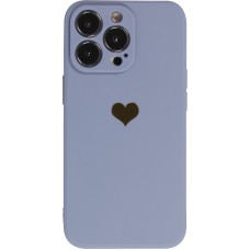 Coque iPhone 15 Pro - Silicone Mat Coeur doré - Bleu