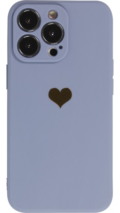 iPhone 14 Pro Case Hülle - Silikon Mat Herz gold - Blau