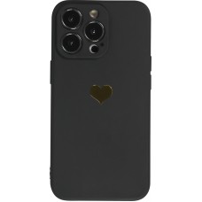 iPhone 14 Pro Max Case Hülle - Silikon Mat Herz gold - Schwarz