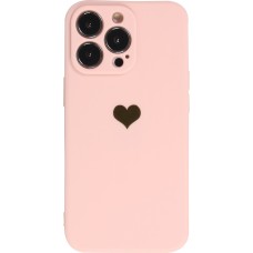 Coque iPhone 15 Pro - Silicone Mat Coeur doré - Rose