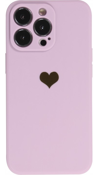 iPhone 13 Pro Case Hülle - Silikon Mat Herz gold - Violett