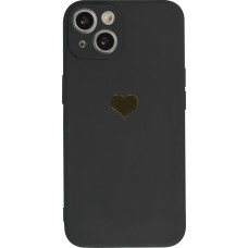 iPhone 15 Plus Case Hülle - Silikon Mat Herz gold - Schwarz