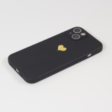 iPhone 15 Plus Case Hülle - Silikon Mat Herz gold - Schwarz