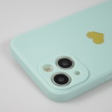 iPhone 15 Case Hülle - Silikon Mat Herz gold - Türkis