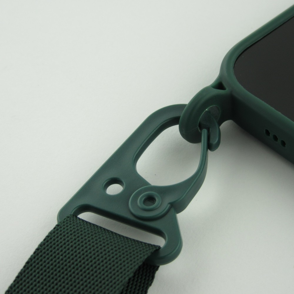 Hülle iPhone 13 mini - Silikon mit Kordel und Haken - Dunkelgrün
