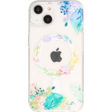 iPhone 15 Plus Case Hülle - Gummi Silikon steif mit MagSafe Frühlings Blumen - Transparent