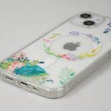 iPhone 15 Plus Case Hülle - Gummi Silikon steif mit MagSafe Frühlings Blumen - Transparent