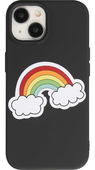 iPhone 15 Case Hülle - Gel Silikon weich - Rainbow in the clouds - Schwarz