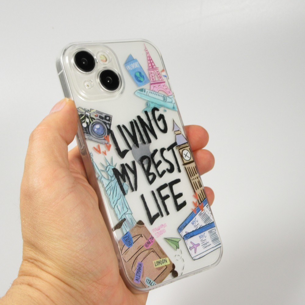 iPhone 15 Plus Case Hülle - Transparentes Silikon Cover Living my best Life