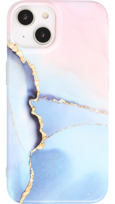 iPhone 14 Plus Case Hülle - Mattes Silikon mit aufgedrucktem Marmoreffekt - Blau rosa