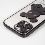 iPhone 14 Pro Max Case Hülle - Gummi Dead bear 3D mit Glitzerhintergrund und schwarzen Rand - Transparent