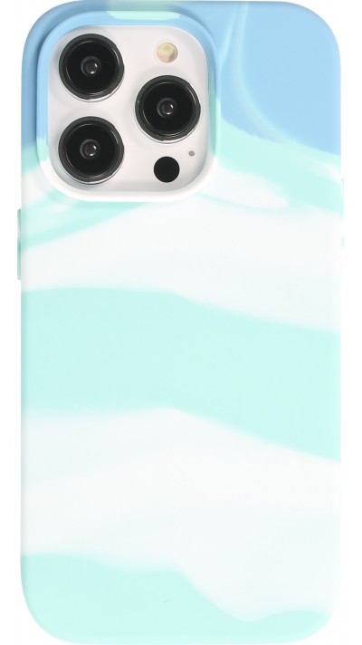 iPhone 13 Pro Case Hülle - Gel Soft touch glatt Streifen Blau/türkies