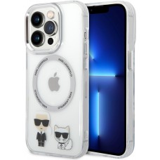 iPhone 13 Pro Max Case Hülle - Karl Lagerfeld und Choupette duo gel rigide mit MagSafe in silber - Transparent