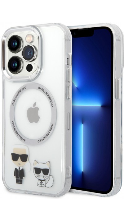 iPhone 14 Pro Max Case Hülle - Karl Lagerfeld und Choupette duo gel rigide mit MagSafe in silber - Transparent