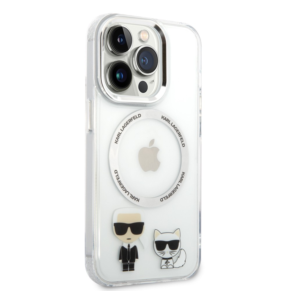 iPhone 13 Pro Max Case Hülle - Karl Lagerfeld und Choupette duo gel rigide mit MagSafe in silber - Transparent