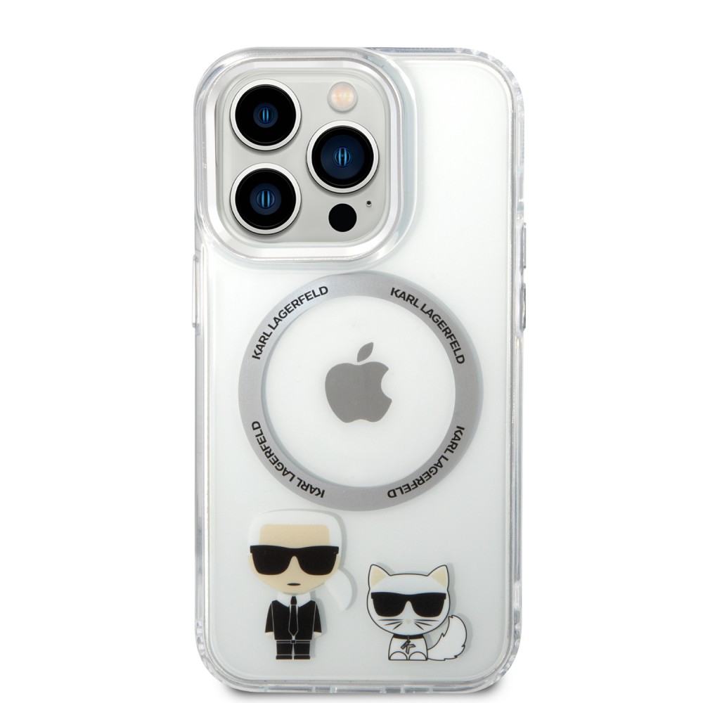 iPhone 13 Pro Max Case Hülle - Karl Lagerfeld und Choupette duo gel rigide mit MagSafe in silber - Transparent