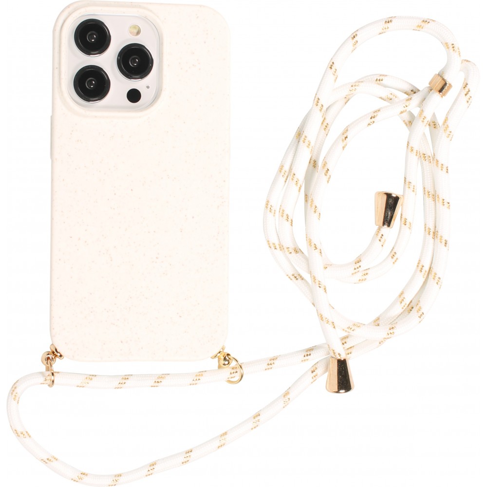 iPhone 15 Pro Case Hülle - Bio Eco-Friendly Vegan mit Handykette Necklace - Weiss